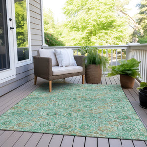 HomeRoots 5' Aqua and Beige Floral Area Rug – Durable, Washable Indoor Outdoor Design for High-Traffic Spaces 9' X 12' 626492