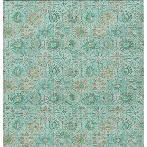 HomeRoots 5' Aqua and Beige Floral Area Rug – Durable, Washable Indoor Outdoor Design for High-Traffic Spaces 10' X 14' 626493