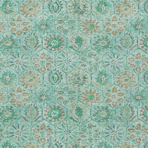 HomeRoots 5' Aqua and Beige Floral Area Rug – Durable, Washable Indoor Outdoor Design for High-Traffic Spaces 10' X 14' 626493