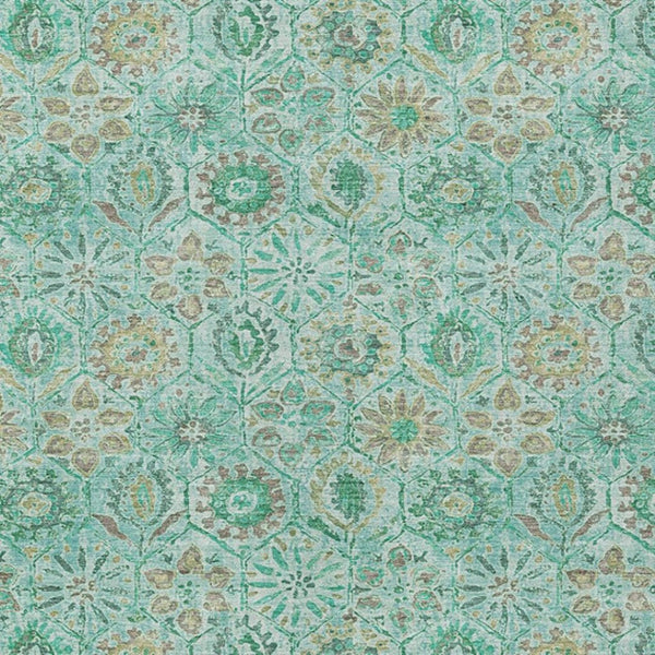 HomeRoots 5' Aqua and Beige Floral Area Rug – Durable, Washable Indoor Outdoor Design for High-Traffic Spaces 10' X 14' 626493