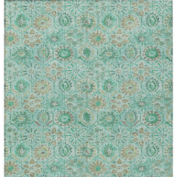 HomeRoots 5' Aqua and Beige Floral Area Rug – Durable, Washable Indoor Outdoor Design for High-Traffic Spaces 10' X 14' 626493