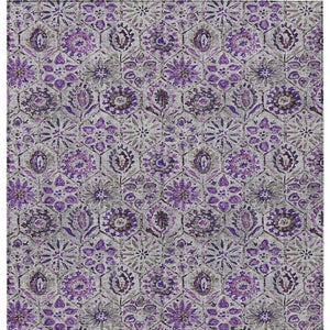 HomeRoots 5' Elegant Purple and Gray Floral Area Rug - Durable, Washable Design for Indoor and Outdoor Use 5' X 8' 626513