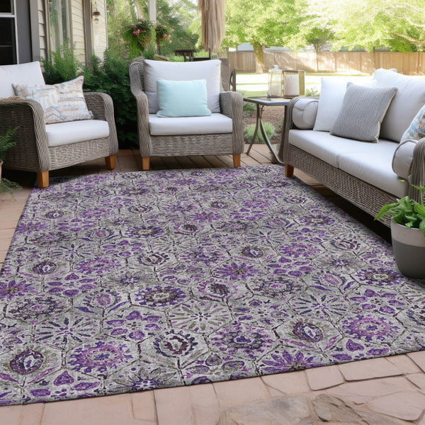 HomeRoots 5' Elegant Purple and Gray Floral Area Rug - Durable, Washable Design for Indoor and Outdoor Use 5' X 8' 626513