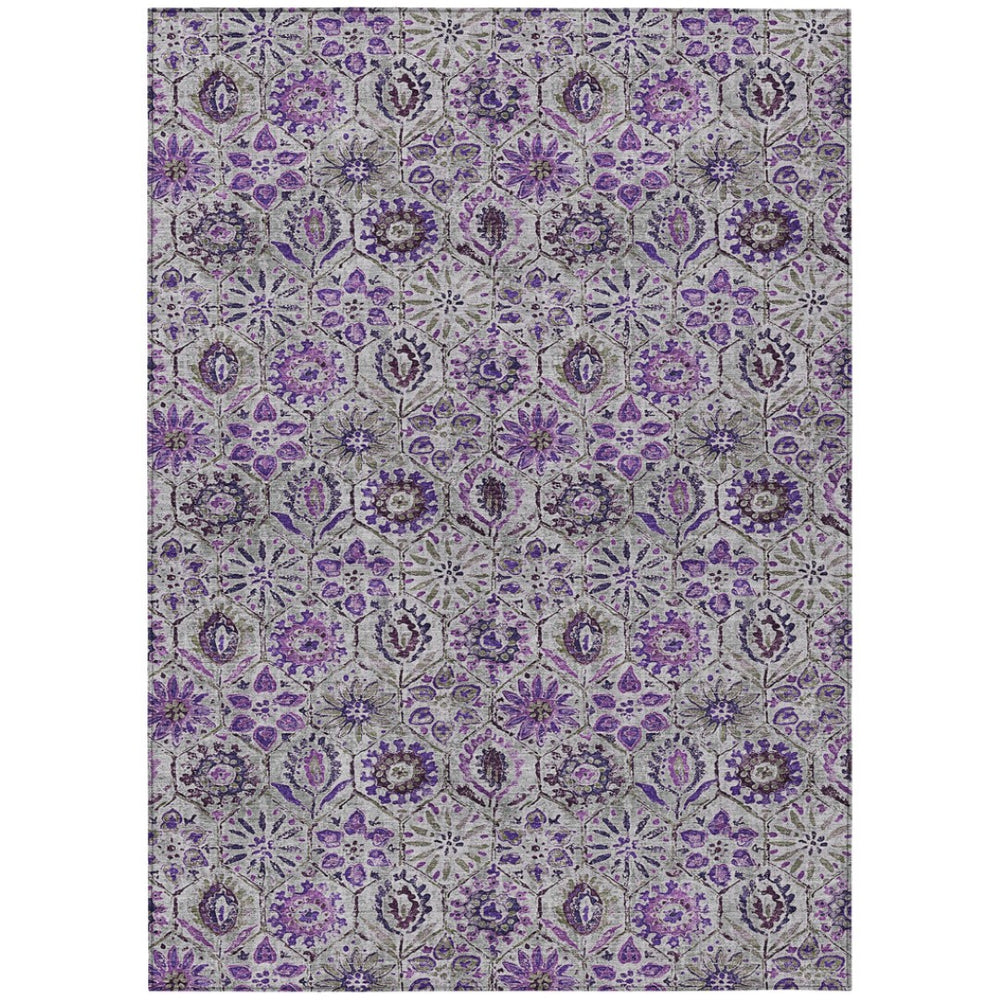 HomeRoots 5' Elegant Purple and Gray Floral Area Rug - Durable, Washable Design for Indoor and Outdoor Use 5' X 8' 626513