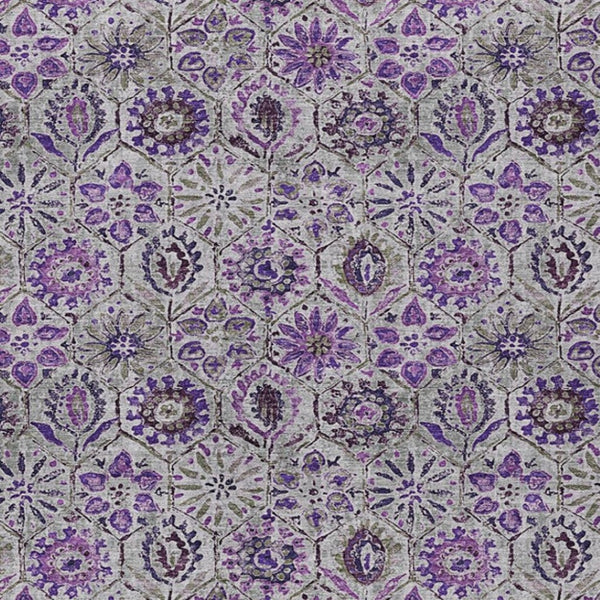 HomeRoots 5' Elegant Purple and Gray Floral Area Rug - Durable, Washable Design for Indoor and Outdoor Use 5' X 8' 626513