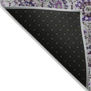 HomeRoots 5' Elegant Purple and Gray Floral Area Rug - Durable, Washable Design for Indoor and Outdoor Use 8' Round 626514