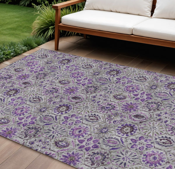 HomeRoots 5' Elegant Purple and Gray Floral Area Rug - Durable, Washable Design for Indoor and Outdoor Use 8' X 10' 626515