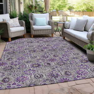 HomeRoots 5' Elegant Purple and Gray Floral Area Rug - Durable, Washable Design for Indoor and Outdoor Use 8' X 10' 626515