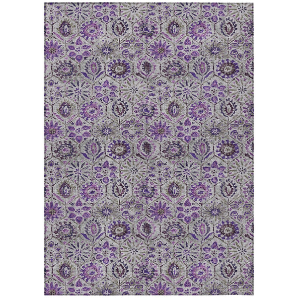 HomeRoots 5' Elegant Purple and Gray Floral Area Rug - Durable, Washable Design for Indoor and Outdoor Use 8' X 10' 626515