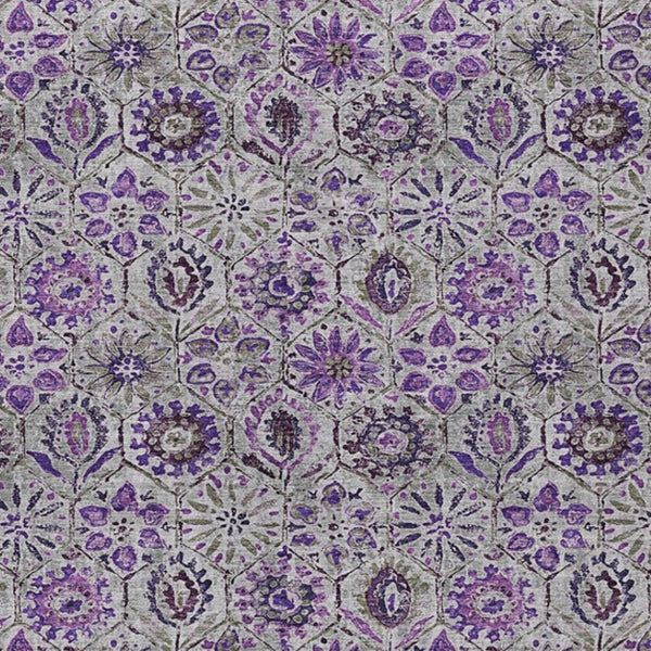 HomeRoots 5' Elegant Purple and Gray Floral Area Rug - Durable, Washable Design for Indoor and Outdoor Use 8' X 10' 626515