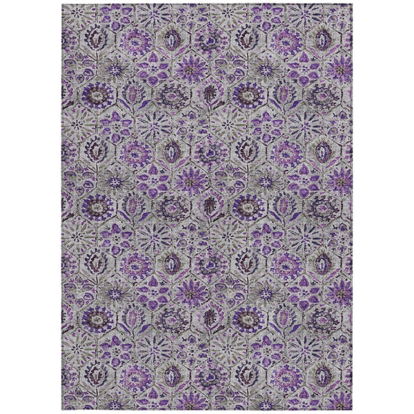 HomeRoots 5' Elegant Purple and Gray Floral Area Rug - Durable, Washable Design for Indoor and Outdoor Use 9' X 12' 626516