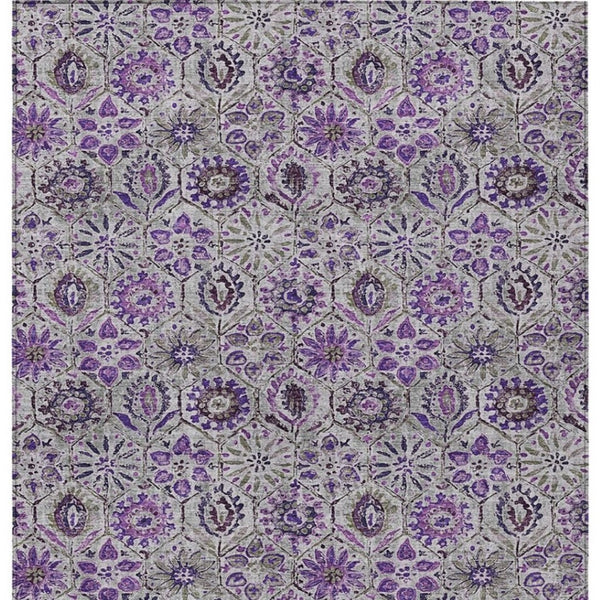 HomeRoots 5' Elegant Purple and Gray Floral Area Rug - Durable, Washable Design for Indoor and Outdoor Use 9' X 12' 626516
