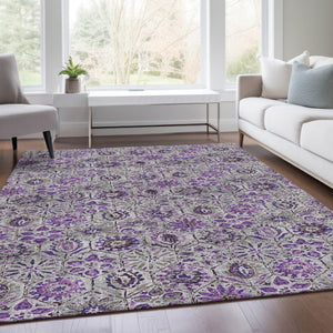 HomeRoots 5' Elegant Purple and Gray Floral Area Rug - Durable, Washable Design for Indoor and Outdoor Use 9' X 12' 626516