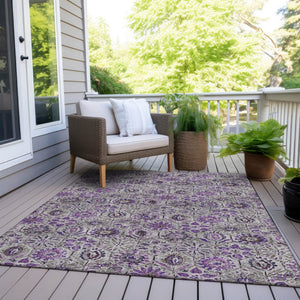HomeRoots 5' Elegant Purple and Gray Floral Area Rug - Durable, Washable Design for Indoor and Outdoor Use 9' X 12' 626516