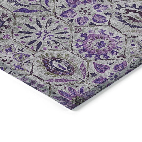 HomeRoots 5' Elegant Purple and Gray Floral Area Rug - Durable, Washable Design for Indoor and Outdoor Use 10' X 14' 626517