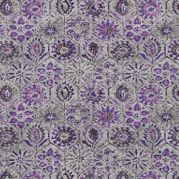 HomeRoots 5' Elegant Purple and Gray Floral Area Rug - Durable, Washable Design for Indoor and Outdoor Use 10' X 14' 626517