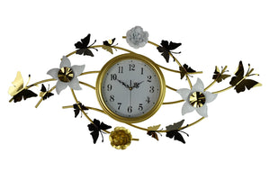 HomeRoots 39" Elegant Gold and White Butterfly Wall Clock with Silent Quartz Movement for Stunning Decor 626532