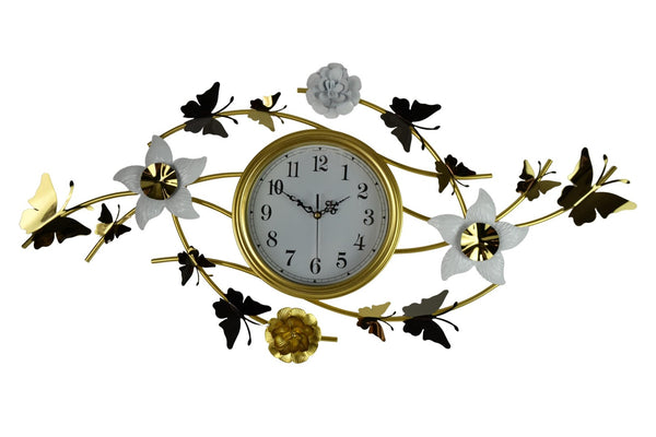 HomeRoots 39" Elegant Gold and White Butterfly Wall Clock with Silent Quartz Movement for Stunning Decor 626532