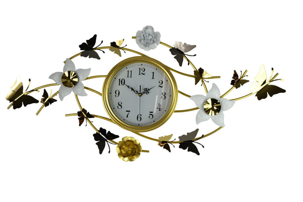 HomeRoots 39" Elegant Gold and White Butterfly Wall Clock with Silent Quartz Movement for Stunning Decor 626532