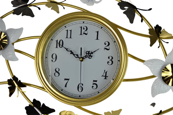 HomeRoots 39" Elegant Gold and White Butterfly Wall Clock with Silent Quartz Movement for Stunning Decor 626532
