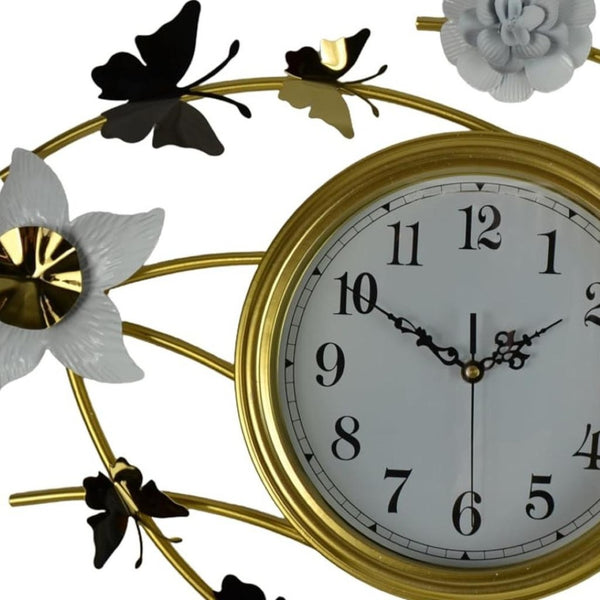 HomeRoots 39" Elegant Gold and White Butterfly Wall Clock with Silent Quartz Movement for Stunning Decor 626532