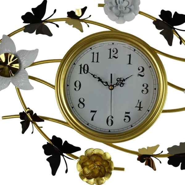 HomeRoots 39" Elegant Gold and White Butterfly Wall Clock with Silent Quartz Movement for Stunning Decor 626532