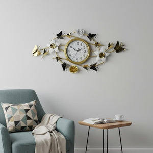 HomeRoots 39" Elegant Gold and White Butterfly Wall Clock with Silent Quartz Movement for Stunning Decor 626532