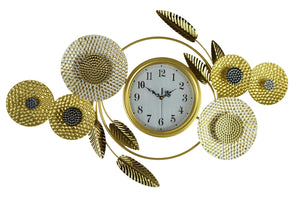 HomeRoots 37" Elegant Floral Metal Wall Clock - Silent, Stylish Timepiece in Gold, Silver & White Finish 626533