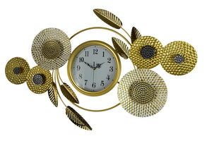 HomeRoots 37" Elegant Floral Metal Wall Clock - Silent, Stylish Timepiece in Gold, Silver & White Finish 626533