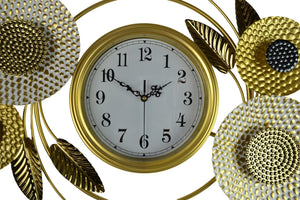 HomeRoots 37" Elegant Floral Metal Wall Clock - Silent, Stylish Timepiece in Gold, Silver & White Finish 626533