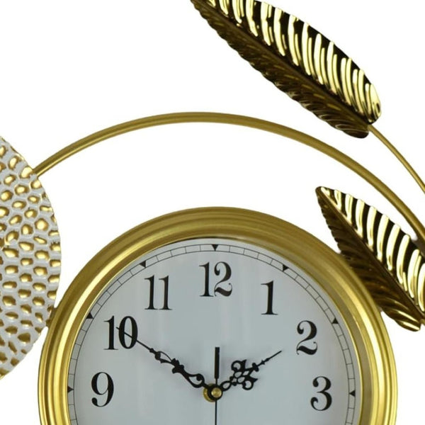 HomeRoots 37" Elegant Floral Metal Wall Clock - Silent, Stylish Timepiece in Gold, Silver & White Finish 626533