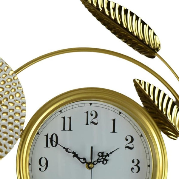 HomeRoots 37" Elegant Floral Metal Wall Clock - Silent, Stylish Timepiece in Gold, Silver & White Finish 626533