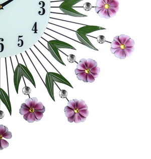 Homeroots 27" Elegant Floral Silent Wall Clock In Purple, Green & White – Stunning Home Decor Accent!   626534