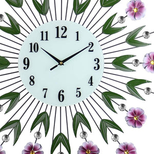 Homeroots 27" Elegant Floral Silent Wall Clock In Purple, Green & White – Stunning Home Decor Accent!   626534
