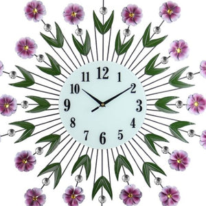 Homeroots 27" Elegant Floral Silent Wall Clock In Purple, Green & White – Stunning Home Decor Accent!   626534