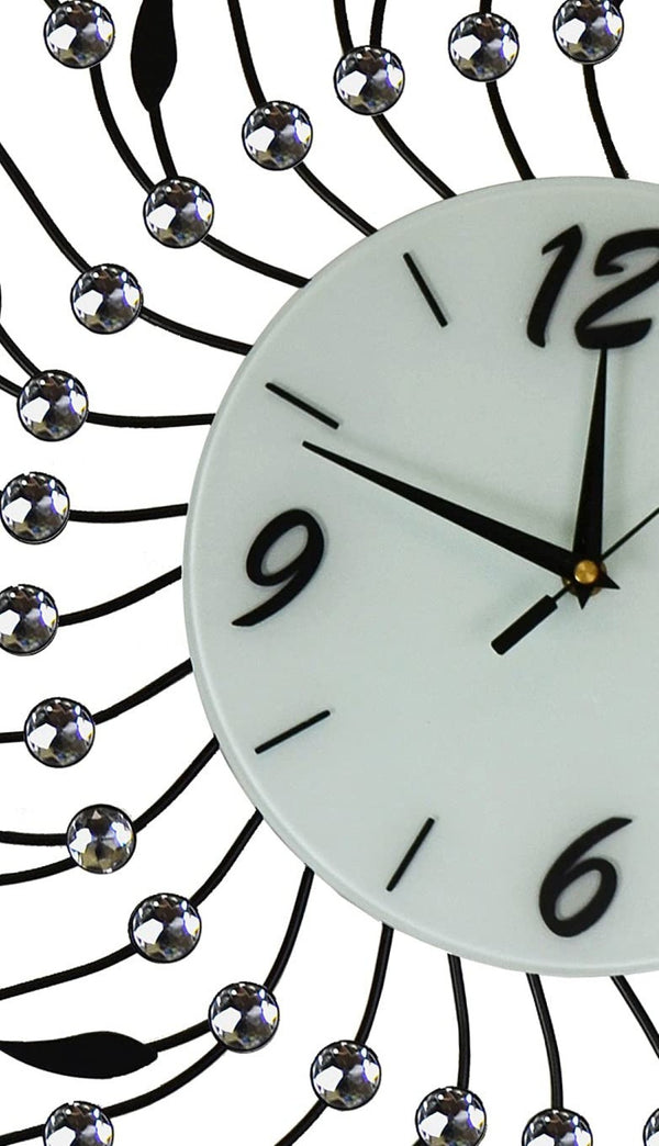 HomeRoots 28" Elegant Silver and Black Round Wall Clock with Silent Sweep Movement and Floral Glass Design 626535