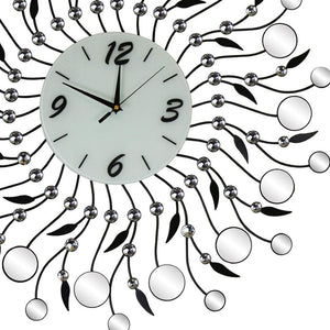 HomeRoots 28" Elegant Silver and Black Round Wall Clock with Silent Sweep Movement and Floral Glass Design 626535