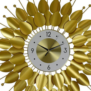 HomeRoots 28" Elegant Gold and White Metal Sunburst Wall Clock with Floral Dial - Silent Quartz Movement Decor 626537