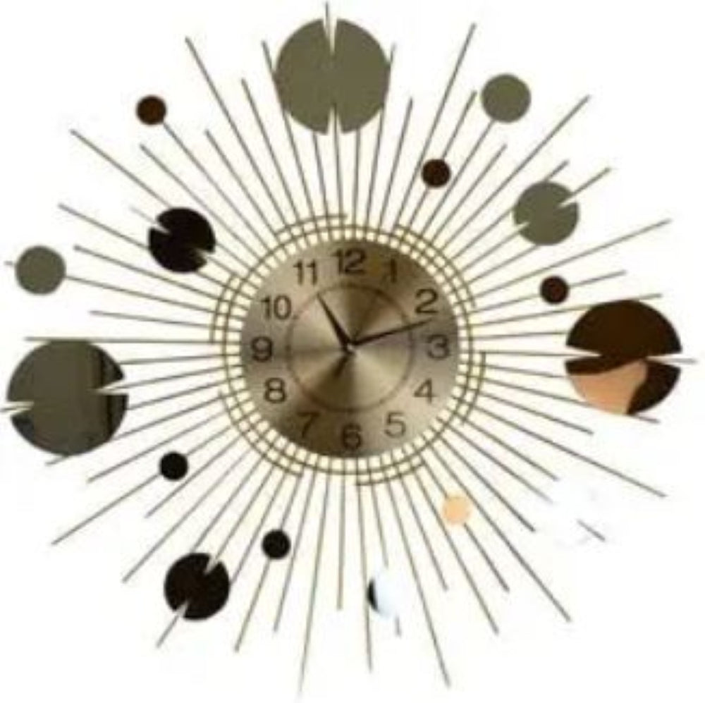 HomeRoots 27" Elegant Gold, Copper & Silver Metal Silent Analog Sunburst Wall Clock – Modern Home Decor Statement 626538