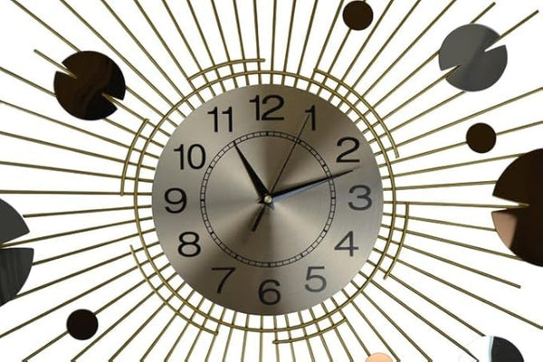 HomeRoots 27" Elegant Gold, Copper & Silver Metal Silent Analog Sunburst Wall Clock – Modern Home Decor Statement 626538