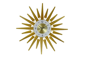 HomeRoots 27" Gold and White Metal Sunburst Wall Clock - Elegant Silent Quartz Design for Modern Décor & Style 626539
