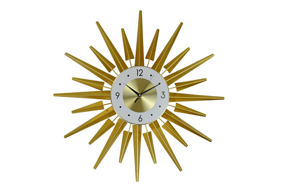 HomeRoots 27" Gold and White Metal Sunburst Wall Clock - Elegant Silent Quartz Design for Modern Décor & Style 626539