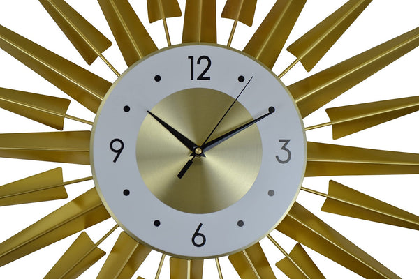 HomeRoots 27" Gold and White Metal Sunburst Wall Clock - Elegant Silent Quartz Design for Modern Décor & Style 626539