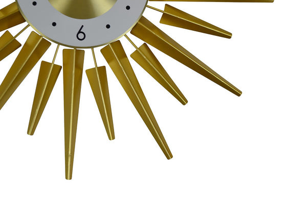 HomeRoots 27" Gold and White Metal Sunburst Wall Clock - Elegant Silent Quartz Design for Modern Décor & Style 626539