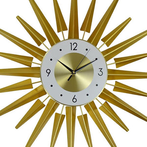 HomeRoots 27" Gold and White Metal Sunburst Wall Clock - Elegant Silent Quartz Design for Modern Décor & Style 626539