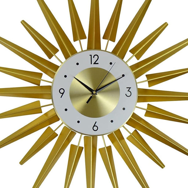 HomeRoots 27" Gold and White Metal Sunburst Wall Clock - Elegant Silent Quartz Design for Modern Décor & Style 626539