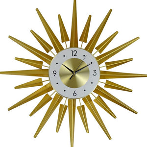 HomeRoots 27" Gold and White Metal Sunburst Wall Clock - Elegant Silent Quartz Design for Modern Décor & Style 626539