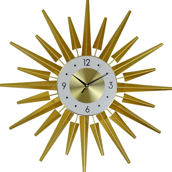 HomeRoots 27" Gold and White Metal Sunburst Wall Clock - Elegant Silent Quartz Design for Modern Décor & Style 626539