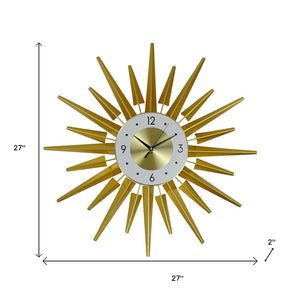HomeRoots 27" Gold and White Metal Sunburst Wall Clock - Elegant Silent Quartz Design for Modern Décor & Style 626539