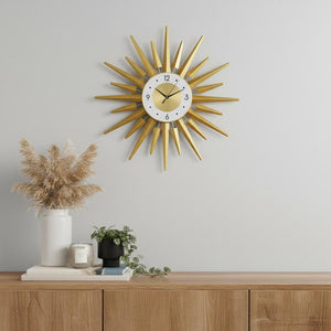 HomeRoots 27" Gold and White Metal Sunburst Wall Clock - Elegant Silent Quartz Design for Modern Décor & Style 626539